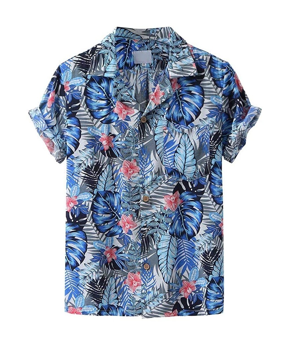 Sleep Tops Fashion Summer Shirts for Men Turn Down Collar Short Sleeve Casual Printed Shirts - Blue B - CD19C9XSDGK