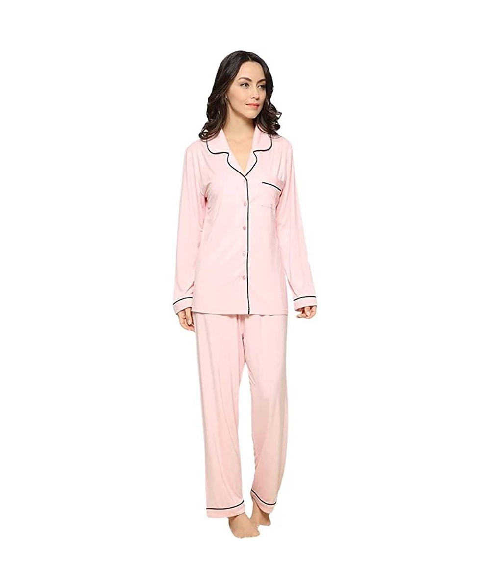 Sets Women Natural Bamboo Modal Knitting Plus Size Pajama Set with Long Pant Sleepwear Loungewear - Navy Blue - CV18ECZ7W8T