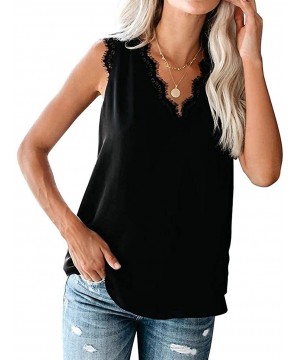 Camisoles & Tanks Dressy Lace Cami Tank Tops Fashion Eyelash Satin Camisole - Black - CM1903I8I23