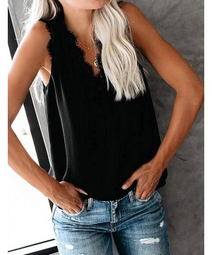 Camisoles & Tanks Dressy Lace Cami Tank Tops Fashion Eyelash Satin Camisole - Black - CM1903I8I23