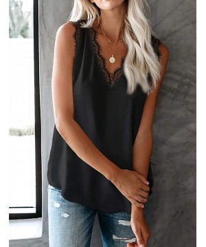 Camisoles & Tanks Dressy Lace Cami Tank Tops Fashion Eyelash Satin Camisole - Black - CM1903I8I23