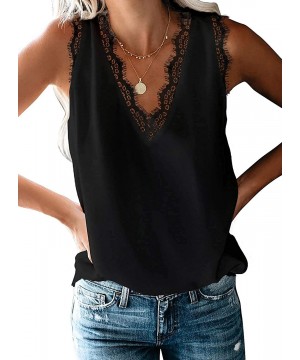 Camisoles & Tanks Dressy Lace Cami Tank Tops Fashion Eyelash Satin Camisole - Black - CM1903I8I23