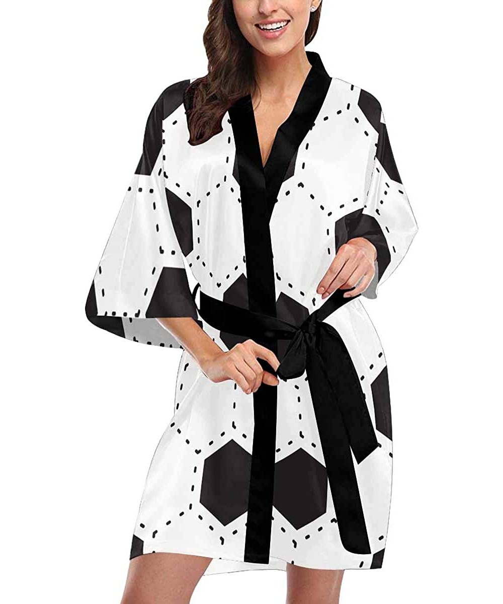 Robes Custom Black Football Pattern Women Kimono Robes Beach Cover Up for Parties Wedding (XS-2XL) - Multi 1 - CB194TDWDEA