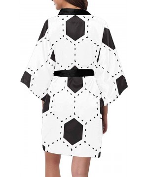 Robes Custom Black Football Pattern Women Kimono Robes Beach Cover Up for Parties Wedding (XS-2XL) - Multi 1 - CB194TDWDEA