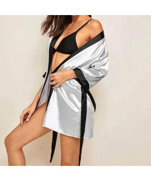 Bras New Womens Lace Silk Long Sleeve Satin Pajamas Robe with Belt Bathrobe Underwear Pajamas(XXX-Large-Gray-C) - C71938C09TW