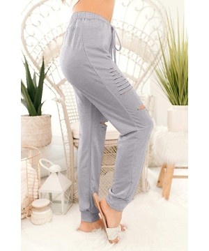 Bottoms Women Casual Loose Pajama Ripped Hole Elastic Waist Jogger Pant - Grey - C219D8U3EMY