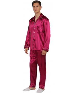 Sleep Sets Mens Satin Pajamas Set Classic Sleepwear Loungewear - Wine Red - C118NW6ECOA