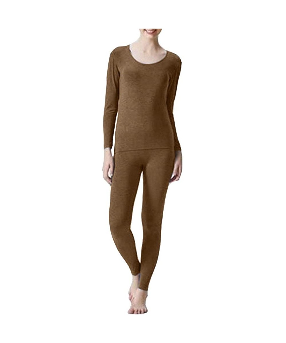 Thermal Underwear Women's Warmth Round Neck Lightweight Thermal Underwear Base Layer - Coffee - CH18AZT4807