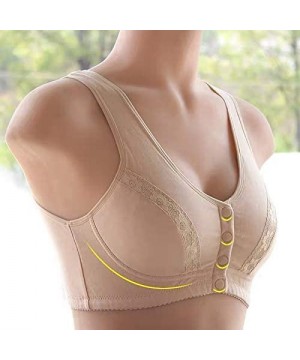 Camisoles & Tanks Women Full-Freedom Front Lace Snap Button Closure Bra- Perfect Wireless Cotton Sleep Thin Pad Bras for Wome...