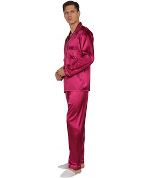 Sleep Sets Mens Satin Pajamas Set Classic Sleepwear Loungewear - Wine Red - C118NW6ECOA