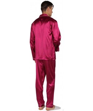 Sleep Sets Mens Satin Pajamas Set Classic Sleepwear Loungewear - Wine Red - C118NW6ECOA