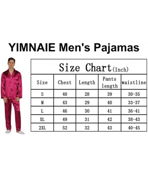 Sleep Sets Mens Satin Pajamas Set Classic Sleepwear Loungewear - Wine Red - C118NW6ECOA