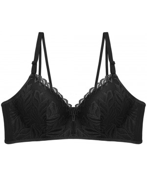 Bras Women Lace Wireless Bra Floral Wire Free Deep-V Lace Bra Lingerie Underwear - Black - C518TDYY2IE