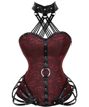 Bustiers & Corsets Women's Sexy Steampunk Boned Overbust Halter Corset Top Bustier Plus Sizes - Red-black 03 - C918G23W37E