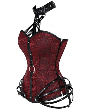 Bustiers & Corsets Women's Sexy Steampunk Boned Overbust Halter Corset Top Bustier Plus Sizes - Red-black 03 - C918G23W37E