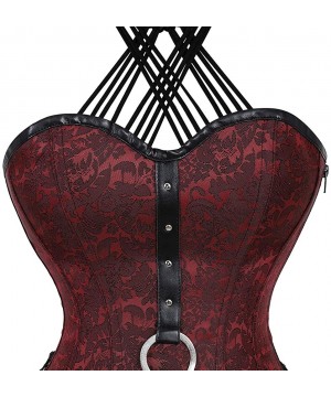 Bustiers & Corsets Women's Sexy Steampunk Boned Overbust Halter Corset Top Bustier Plus Sizes - Red-black 03 - C918G23W37E