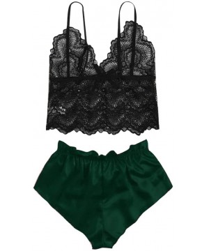 Sets Women's Lace Cami Top with Shorts with Panties 2 Piece Set Sexy Lingerie Pajama Set Sleepwear - Green - CS199ZTD805