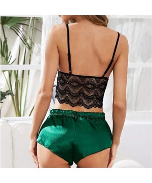 Sets Women's Lace Cami Top with Shorts with Panties 2 Piece Set Sexy Lingerie Pajama Set Sleepwear - Green - CS199ZTD805