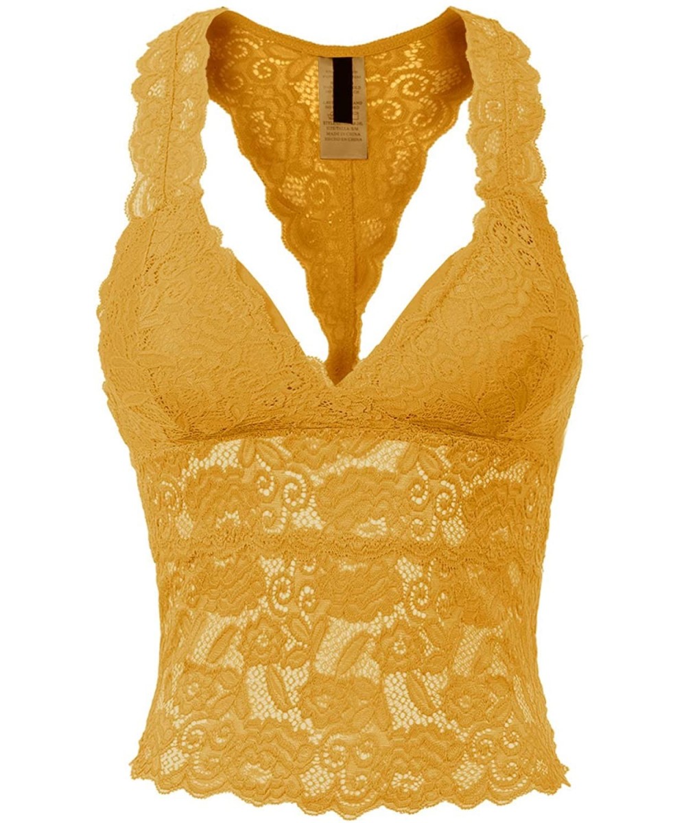 Camisoles & Tanks Women's Floral V Neck Racerback Tank Bandeau Lace Bra Bralette - Mustard - C2196SO2SIS