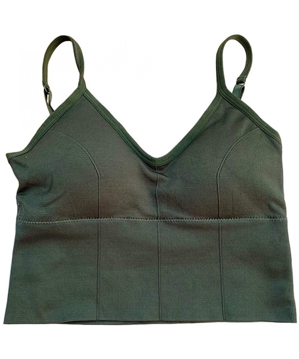 Camisoles & Tanks Women Big U-Shape Back Summer Spaghetti Short Camisole Padded Underwear Sport Everyday Bra - Green - CU198H...