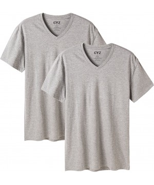 Undershirts Mens Cotton Stretch V-Neck Undershirts Fitted T-Shirt 2-PK - Grey Melange - CX17XXGX2CN