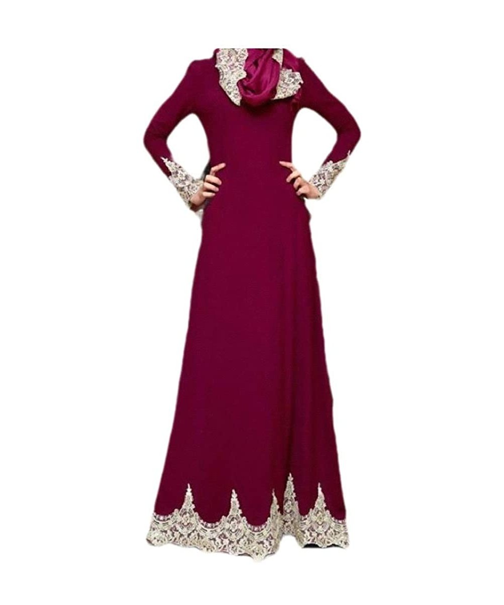 Robes Womens Embroidered Stylish Muslim Dubai Islamic Classy Kaftan Dresses - Wine Red - C9190846D37