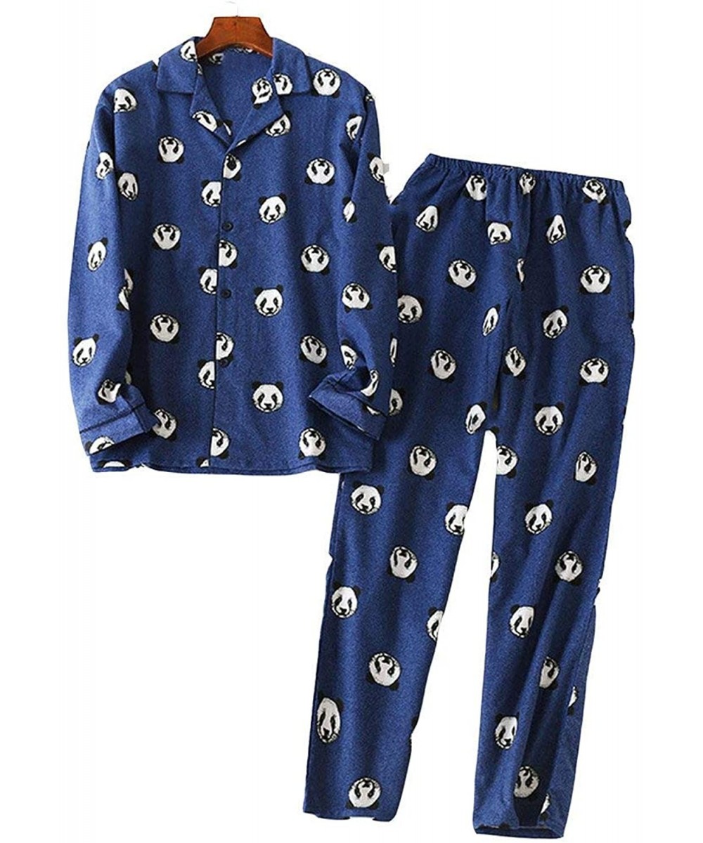 Sleep Sets Plus Size Cotton Men's Winter Long Sleeve Trousers Brushed Fabric Pajama Set Panda Printing Pajama Set - Blue - C3...