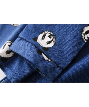 Sleep Sets Plus Size Cotton Men's Winter Long Sleeve Trousers Brushed Fabric Pajama Set Panda Printing Pajama Set - Blue - C3...