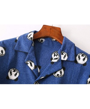 Sleep Sets Plus Size Cotton Men's Winter Long Sleeve Trousers Brushed Fabric Pajama Set Panda Printing Pajama Set - Blue - C3...