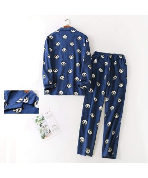 Sleep Sets Plus Size Cotton Men's Winter Long Sleeve Trousers Brushed Fabric Pajama Set Panda Printing Pajama Set - Blue - C3...