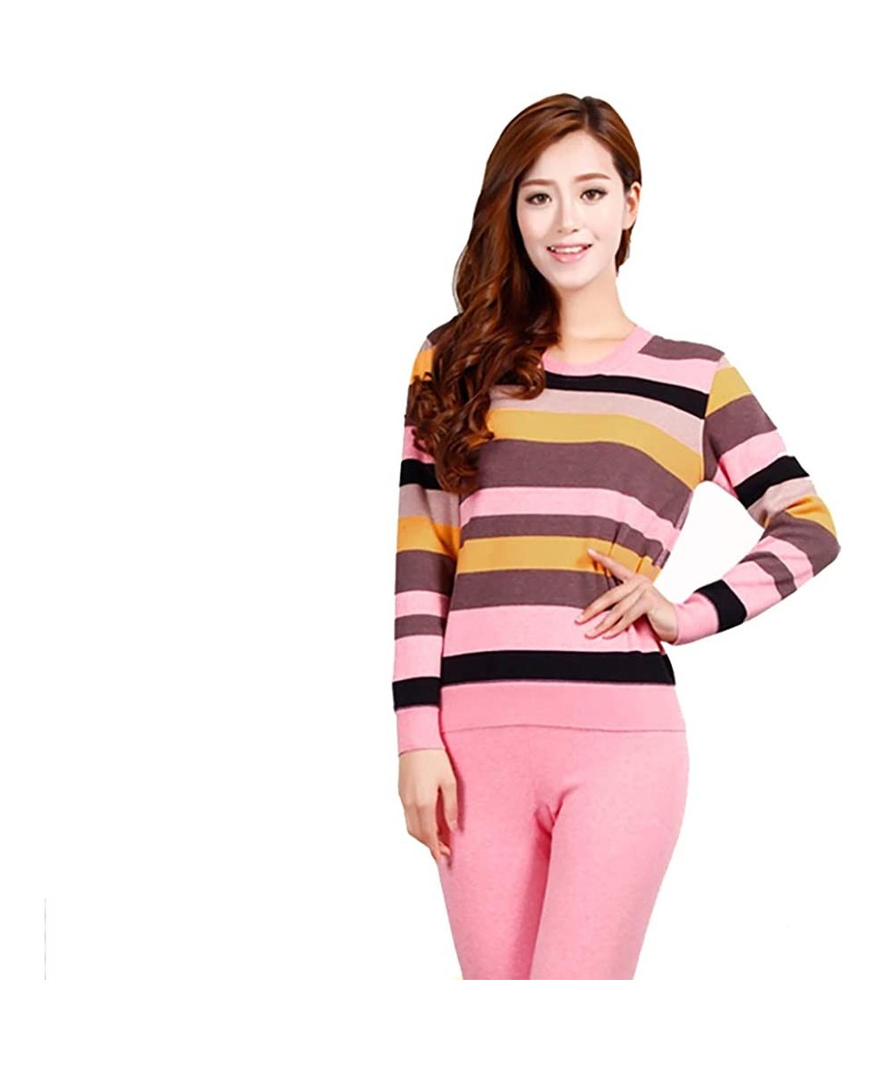 Thermal Underwear Cotton Baser Layer 2 PCS Thermal Set Womens Stripe Underwear Soft Top & Bottom - Style 07 - CR1920HK3LZ