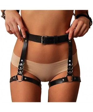 Garters & Garter Belts Women Sexy Punk Leather Harness Garter Belt Adjustable Waist Leg Cincher Cage Belt - CT196WITH72