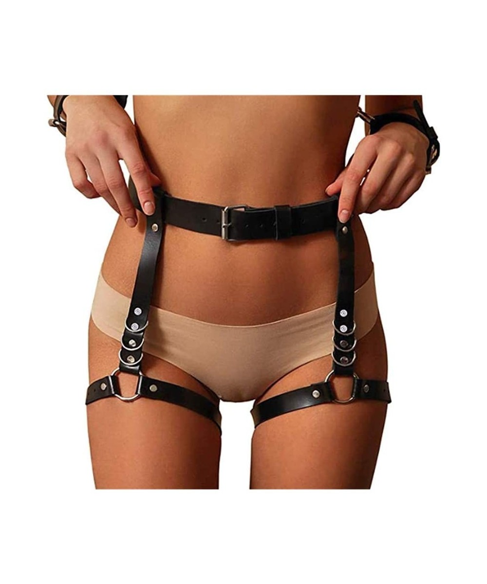 Garters & Garter Belts Women Sexy Punk Leather Harness Garter Belt Adjustable Waist Leg Cincher Cage Belt - CT196WITH72