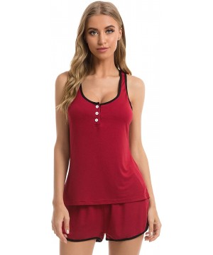 Sets Women's Pajama Short Set Soft Sweetness Cami Sets Tank Top Shorts Sleepwear Set with Pockets - Style A-wine Red - C5196Y...