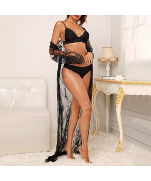 Nightgowns & Sleepshirts Women Lace Long Nightgown New Sexy Fashion Robe Sleepwear Underwear Lingerie with Satin Silk Belt Pa...