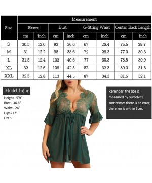 Baby Dolls & Chemises Women Sexy Lingerie Lace Babydoll Lingerie V Neck Open Front Sleepwear Sheer Mesh Robe Chemise - Green ...