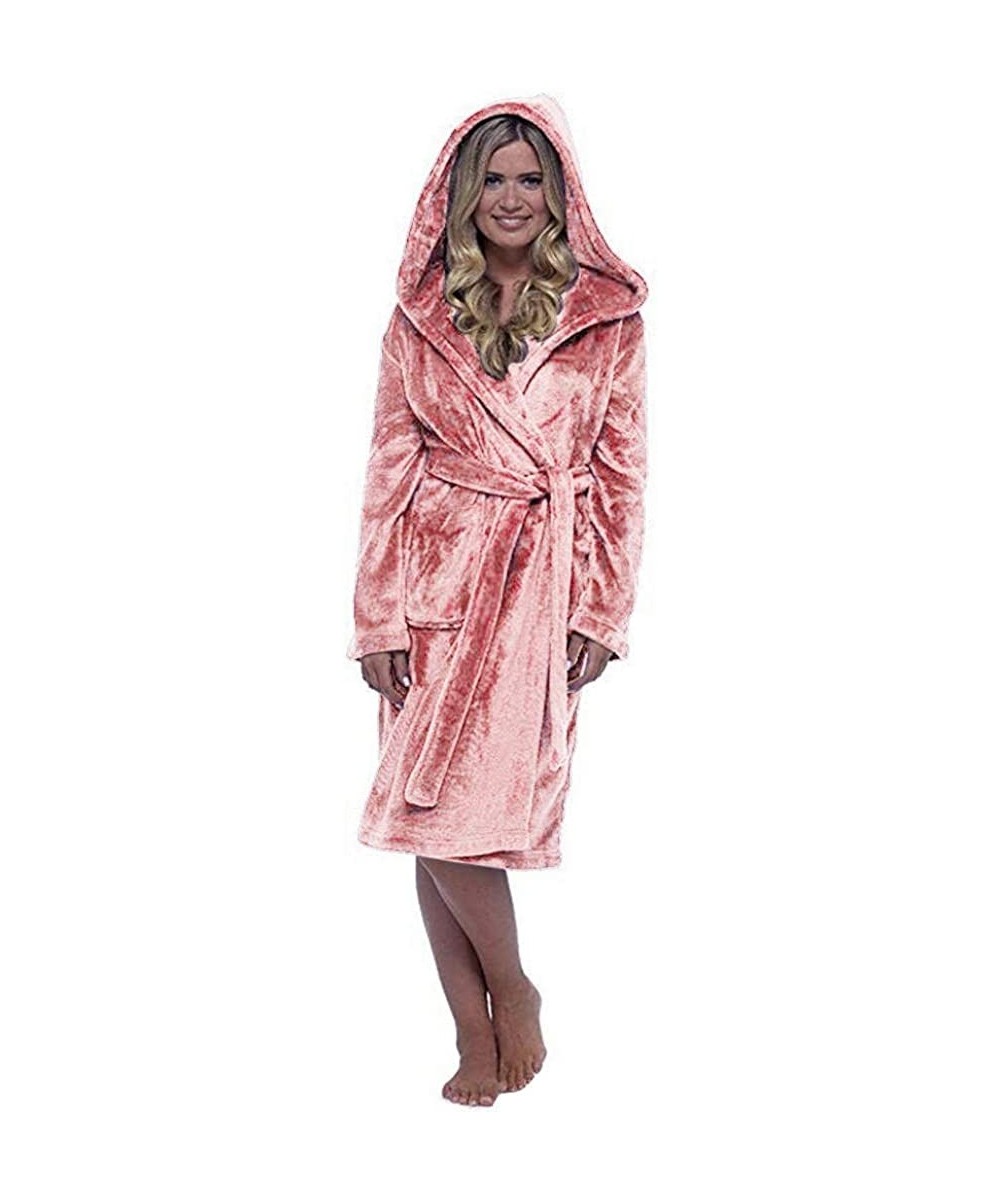 Robes Women Kimono Robes Lightweight Robe Bathrobe Soft Sleepwear Ladies Hooded Loungewear Housecoat with Belt - Pink - CN193...