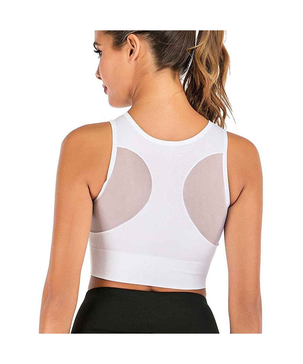 Bras Women's Longline Sport Bra Top High Impact Mesh Openwork Workout Running Crop Tops Yoga Bras - White-high Neck - C8194MS...