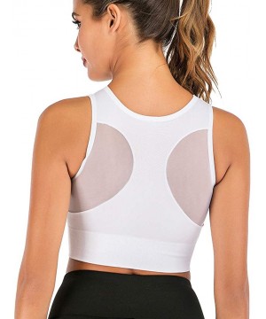 Bras Women's Longline Sport Bra Top High Impact Mesh Openwork Workout Running Crop Tops Yoga Bras - White-high Neck - C8194MS...