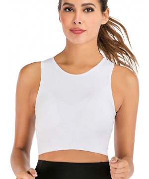 Bras Women's Longline Sport Bra Top High Impact Mesh Openwork Workout Running Crop Tops Yoga Bras - White-high Neck - C8194MS...