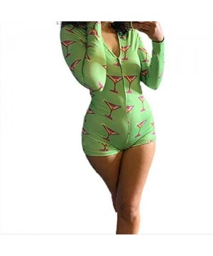 Sets Ladies Pjs Women Sexy Short Sleeves Tracksuit Jumpsuit Bodysuit Pajamas Sleepwear Clothes - Green Pattern - C6190L8NUN3