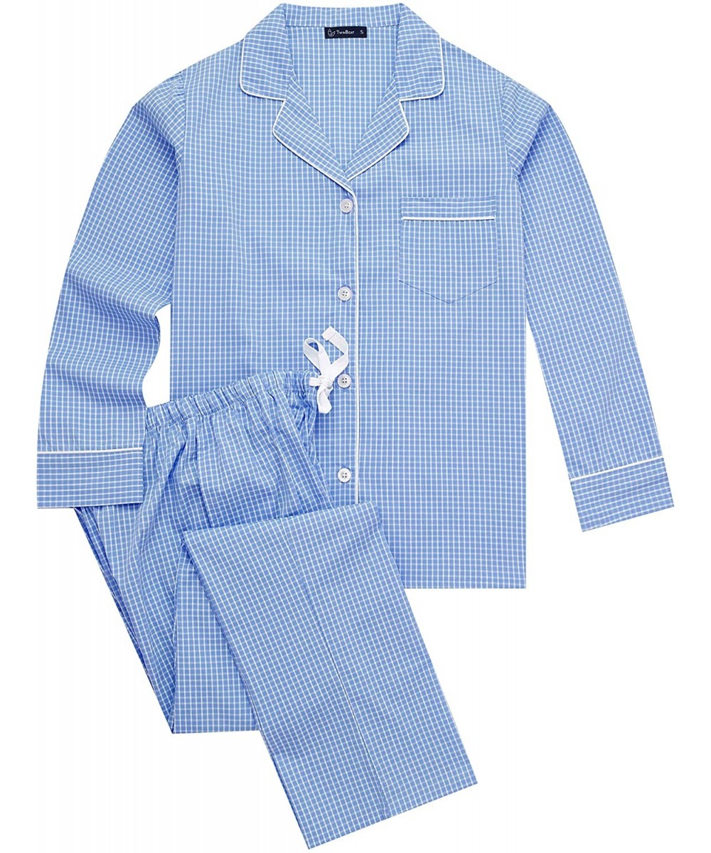 Sets Twin Boat 100% Cotton Pajama Set for Women - Tiny Checks Blue-white - CE192524AHG