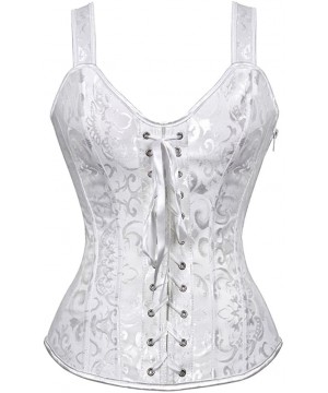 Shapewear Women Sexy Boned Lace up Corsets and Strap Bustiers Top Overbust Shaper - White - C318NASAG6K