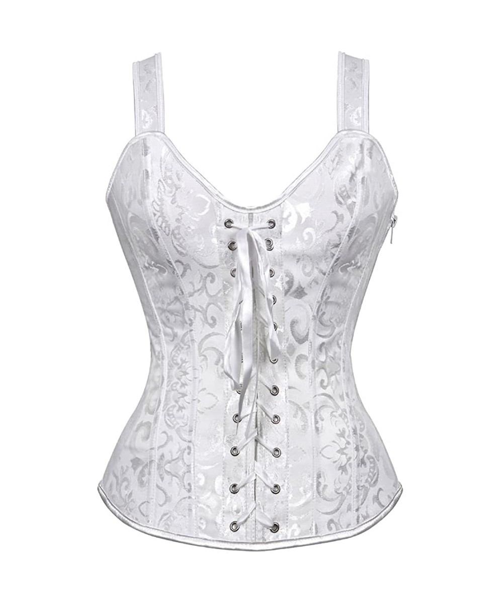 Shapewear Women Sexy Boned Lace up Corsets and Strap Bustiers Top Overbust Shaper - White - C318NASAG6K