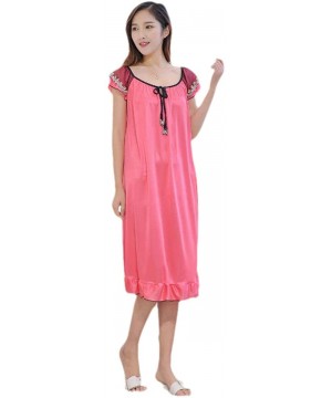 Robes Womens Sexy Lightweight Soft Summer Long Silky Charmeuse Nightgown - Watermelon Red - CM199SNWHW7