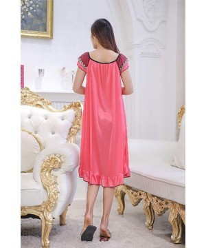 Robes Womens Sexy Lightweight Soft Summer Long Silky Charmeuse Nightgown - Watermelon Red - CM199SNWHW7