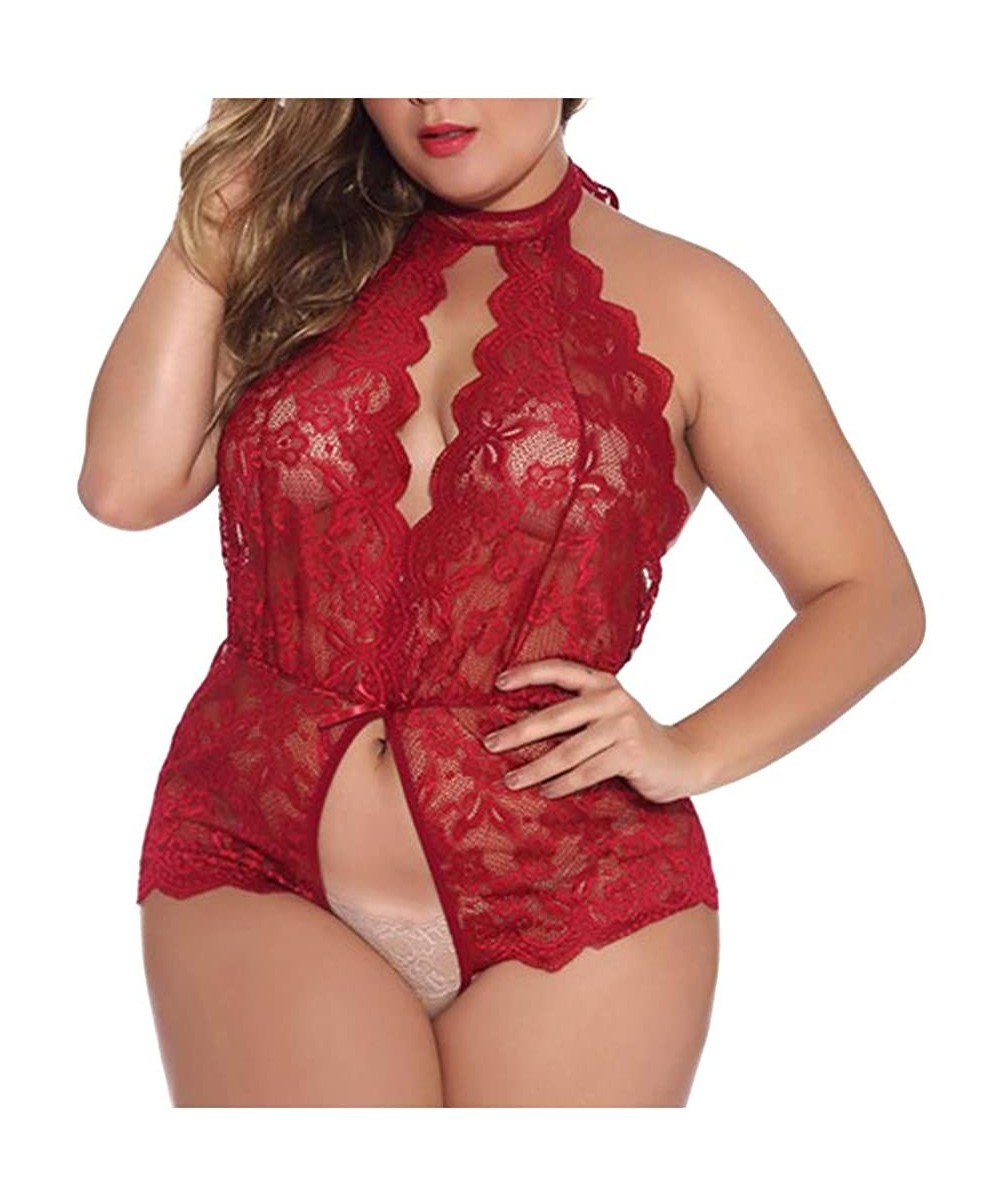 Baby Dolls & Chemises Women's Plus Size Sexy Underwear Ladies Sleeveless Lace Pajamas One-Piece Garment Babydoll Teddy Bodysu...