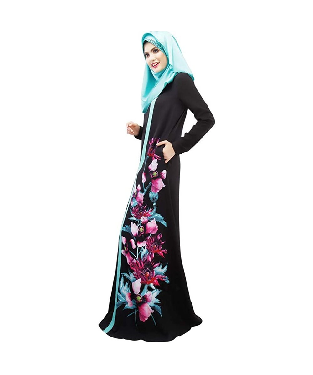 Robes Women's Muslim Dress Beaded Long Sleeve Loose Robe Dubai Abaya Dress Turkish Traditional Arab Islamic Jilbab Kaftan - B...