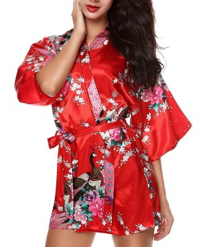 Robes Satin Floral Kimono Robes for Women Elegant Short Printing Peacock Silk Bathrobe for Party Wedding Bridal Tigivemen Red...