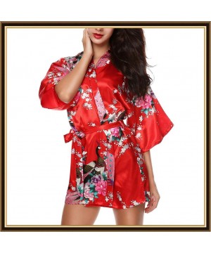 Robes Satin Floral Kimono Robes for Women Elegant Short Printing Peacock Silk Bathrobe for Party Wedding Bridal Tigivemen Red...